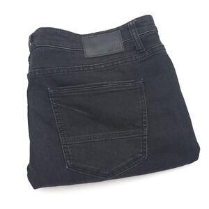 BKE Nolan Mens Faded Black Whiskered Straight Leg Jeans 38x30 Stretch Denim